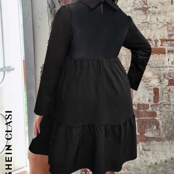 Tiered collared long sleeve mixed media mini dress - Picture 2 of 5